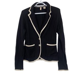 Anthropologie Moth Women's Black Knit Blazer with Cream Trim